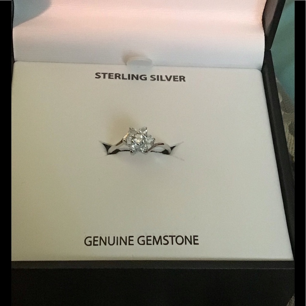 Blue topaz and white topaz sterling silver ring - Picture 2 of 4
